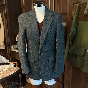 Vintage Sz M Hunting Horn Blue Grey Tweed Blazer GVC